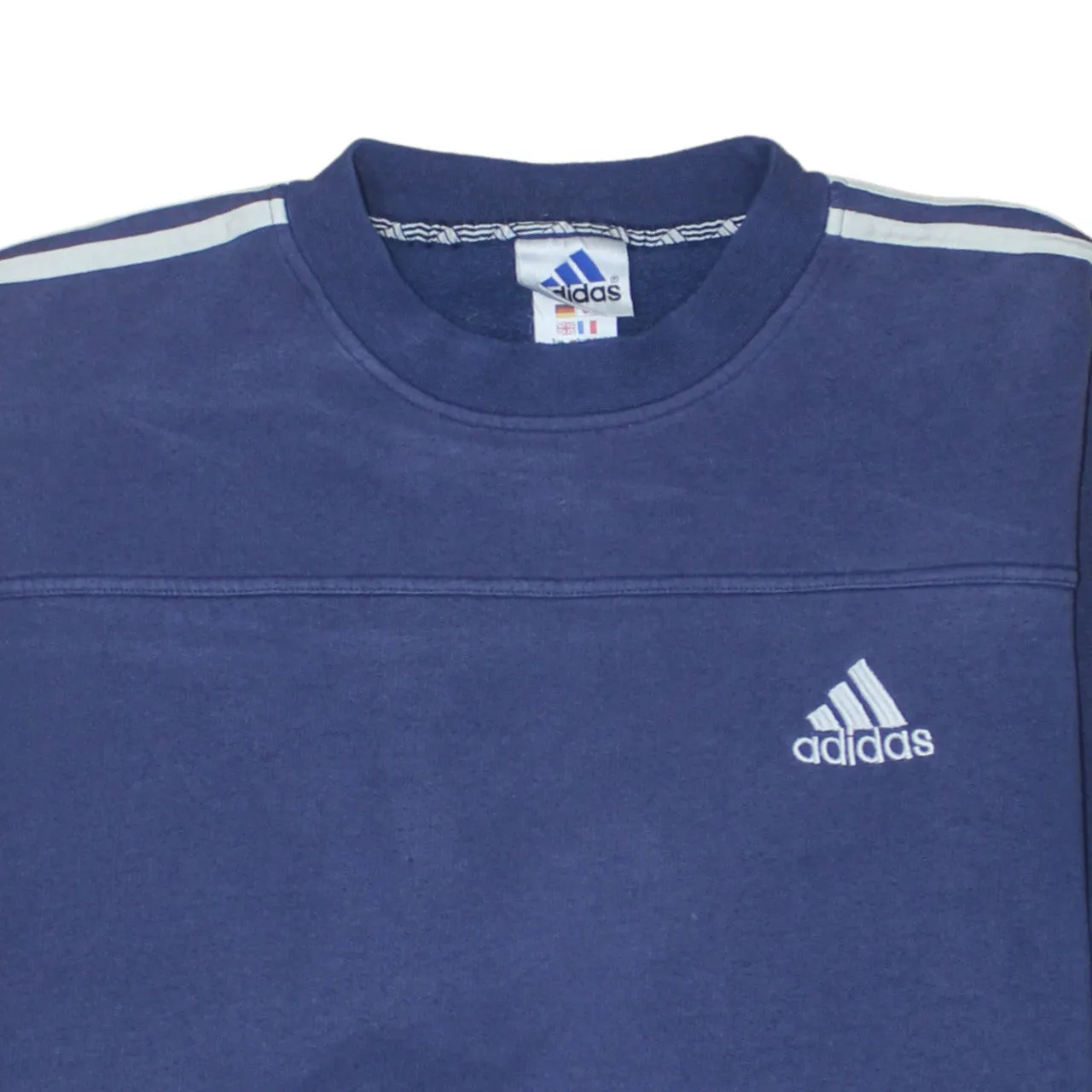 Adidas Navy Blue Sweatshirt Men's XLarge Embroidered Logo Three Stripe Sleeves Pullover Top sold by Vintage Club product image thumbnail 3