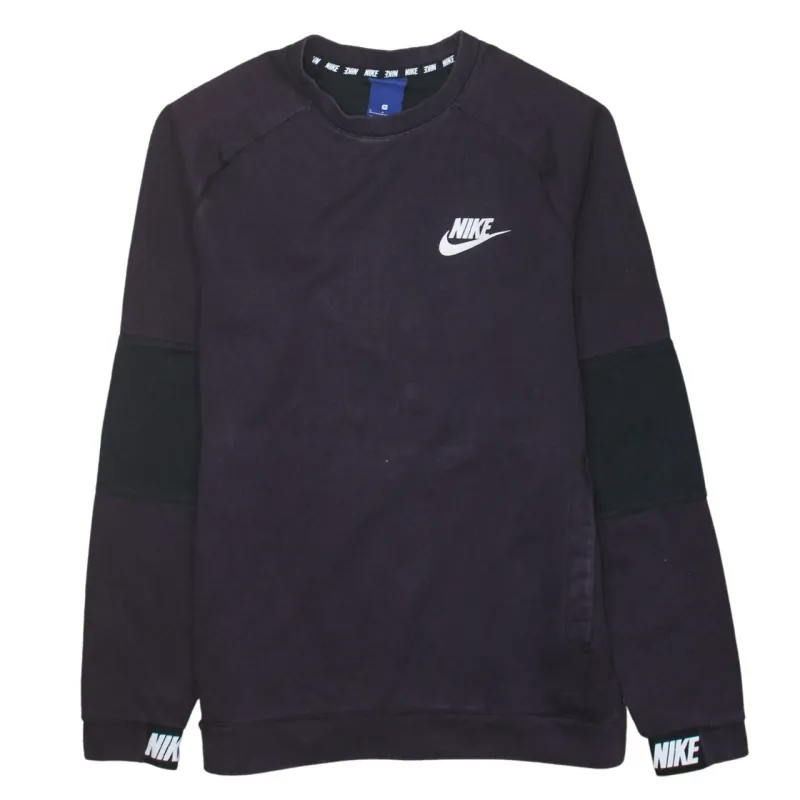 Nike Dark Purple Sweatshirt Men's Small Printed Chest Logo Cuff Branding Pullover Top sold by Vintage Club