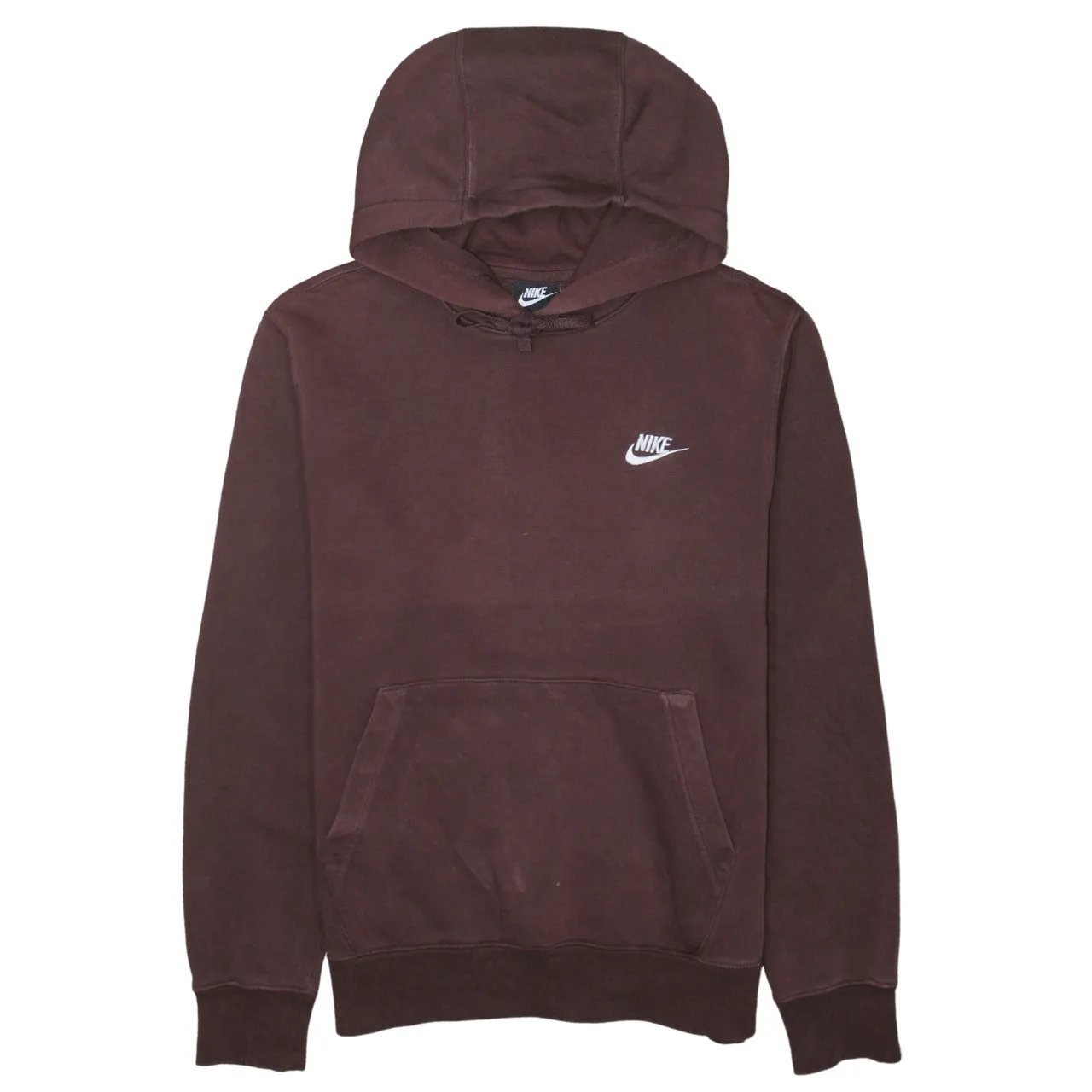 Nike Brown Hoodie Men’s Small Embroidered Swoosh Logo Front Pocket Pullover Sweatshirt sold by Vintage Club