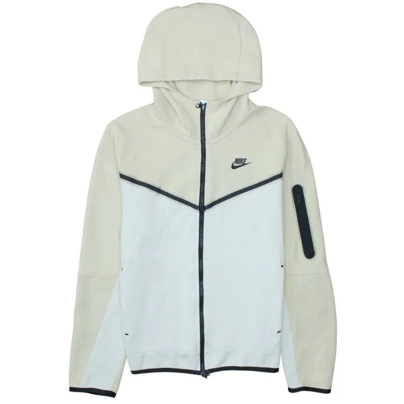 Nike Cream White Full Zip Hoodie Men’s Small Embroidered Logo Tech Fleece Jacket sold by Vintage Club
