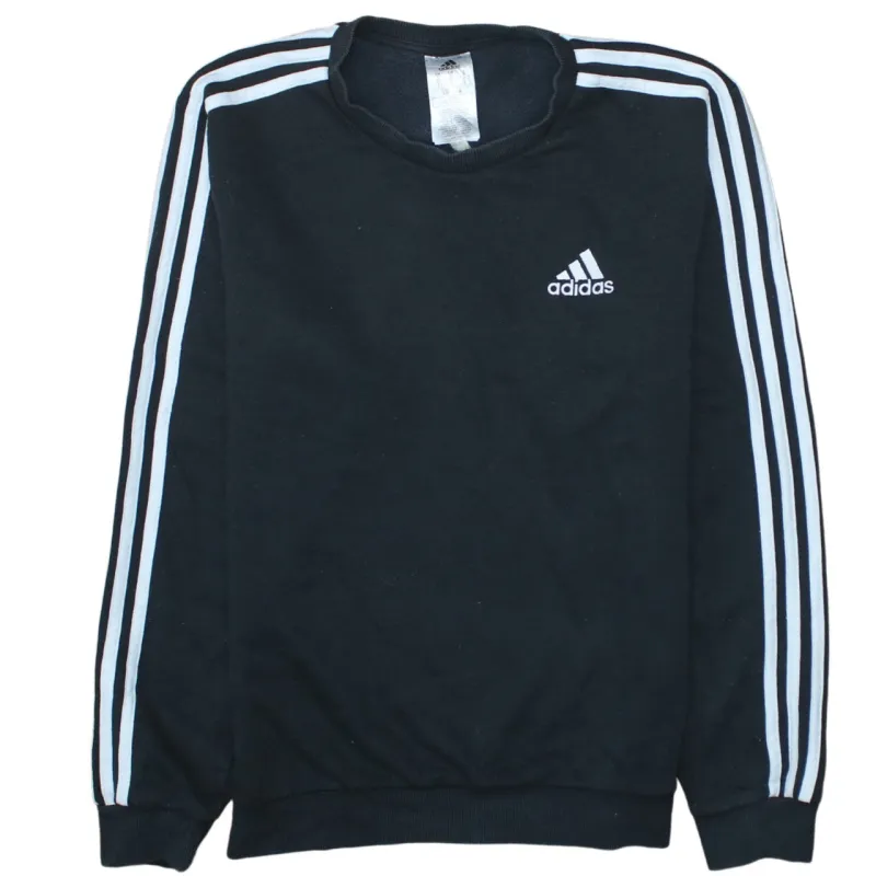 Adidas Black Sweatshirt Men's Small Three Stripe Sleeves Embroidered Chest Logo Pullover Top sold by Vintage Club