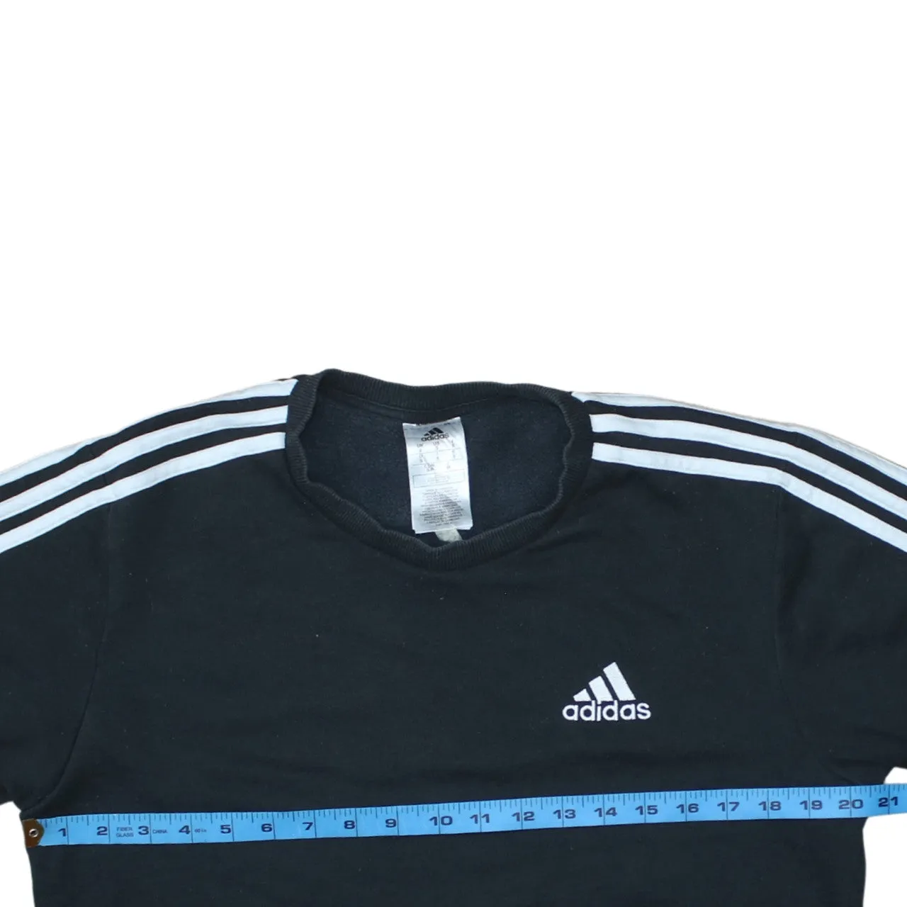 Adidas Black Sweatshirt Men's Small Three Stripe Sleeves Embroidered Chest Logo Pullover Top sold by Vintage Club product image thumbnail 5