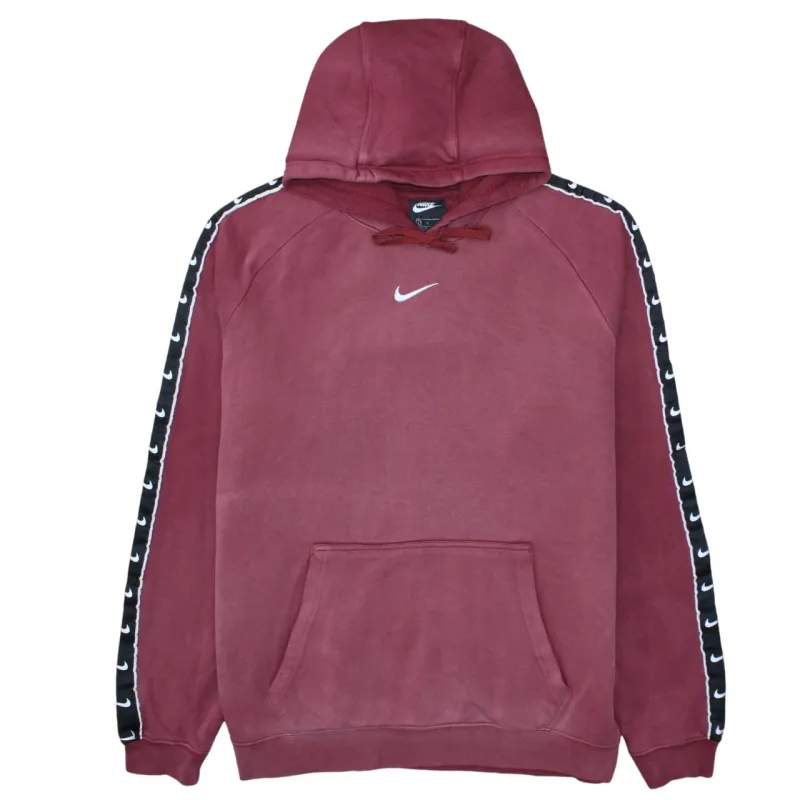 Nike Burgundy Red Hoodie Men’s Large Embroidered Swoosh Tape Sleeve Pullover Sweatshirt sold by Vintage Club