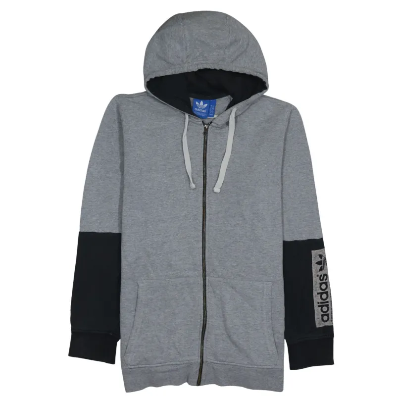Adidas Grey Full Zip Hoodie Women's Large Contrast Sleeves Printed Logo Sweatshirt sold by Vintage Club