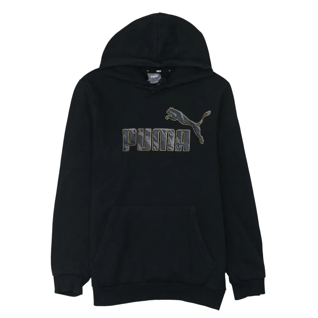 Puma Black Hoodie Men's Small Printed Logo Front Pocket Pullover Sweatshirt sold by Vintage Club