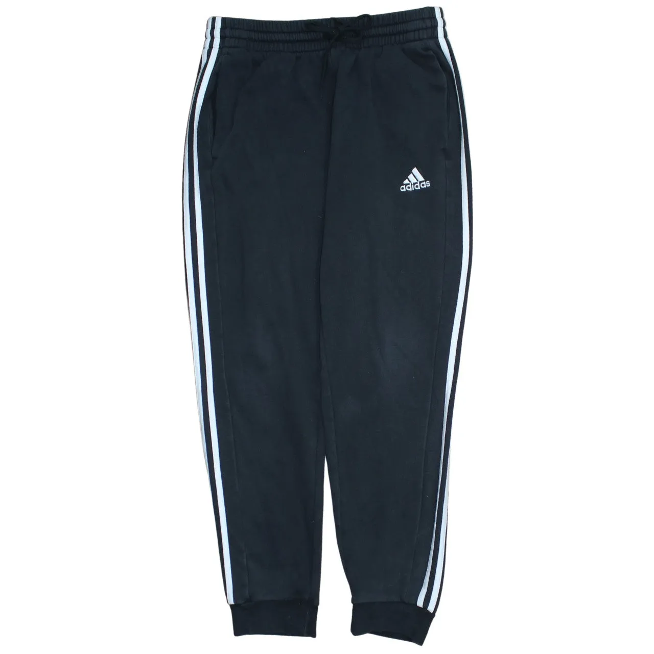 Adidas Black Joggers Sweatpants Men's Large Three Stripe Embroidered Logo Cuffed Bottoms sold by Vintage Club