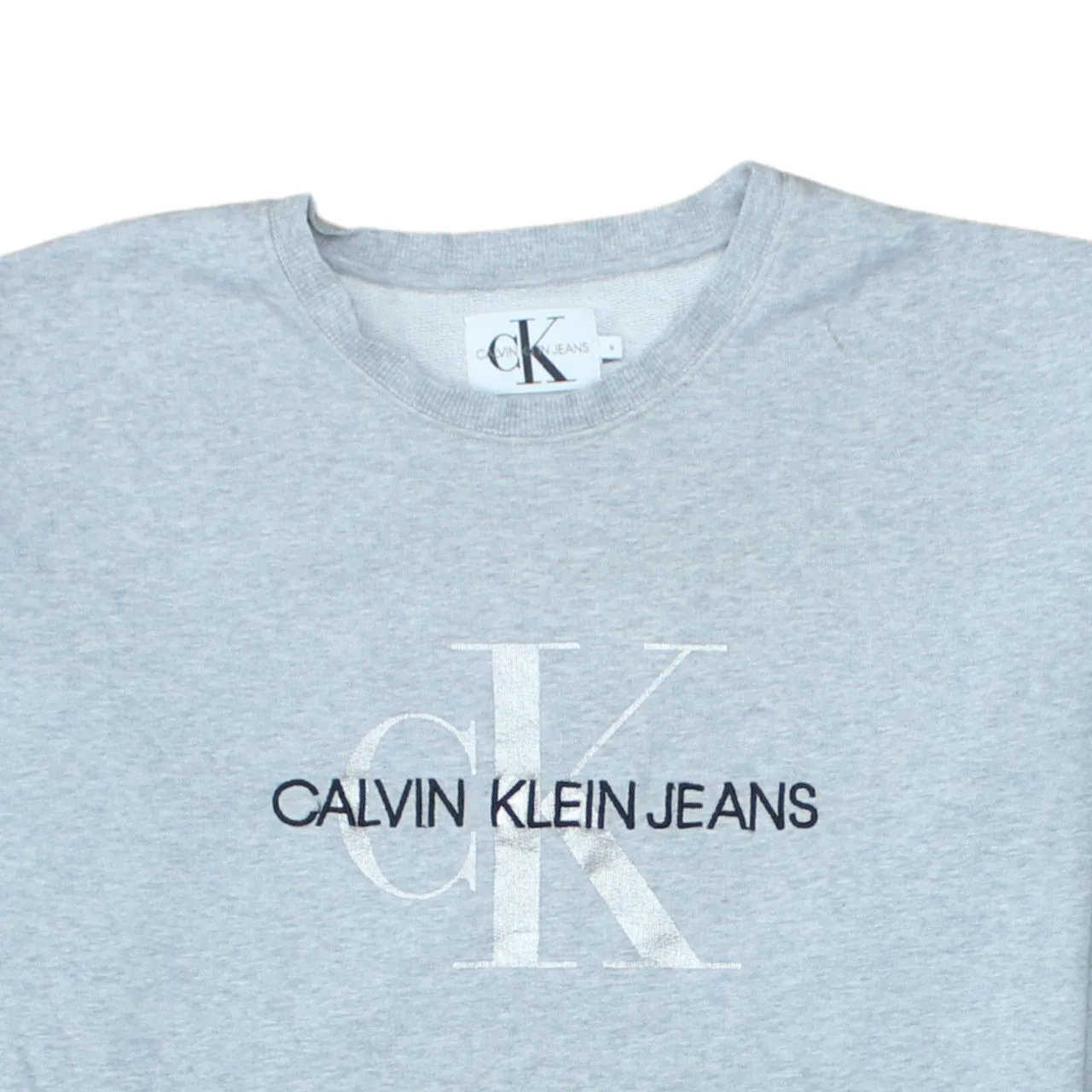 Calvin Klein Light Grey Sweatshirt Men’s Small Embroidered Logo Longline Crewneck Pullover Top sold by Vintage Club product image thumbnail 3