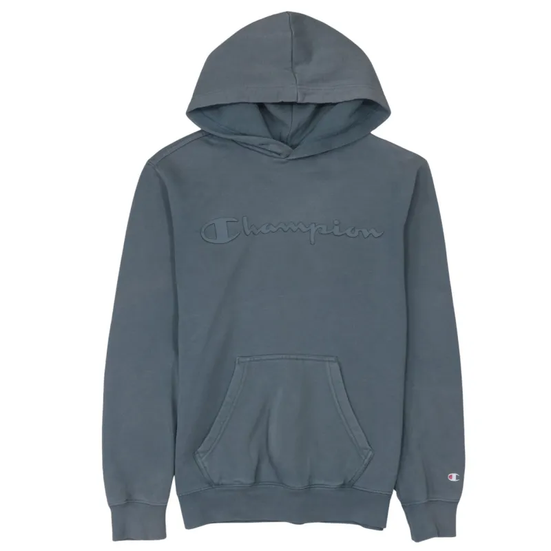 Champion Blue Hoodie Men's Small Embossed Chest Logo Front Pocket Pullover Sweatshirt sold by Vintage Club