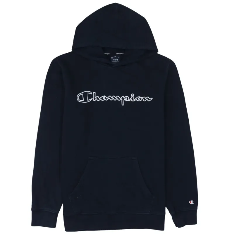 Champion Navy Blue Hoodie Women’s Medium Script Logo Front Pocket Pullover Sweatshirt sold by Vintage Club