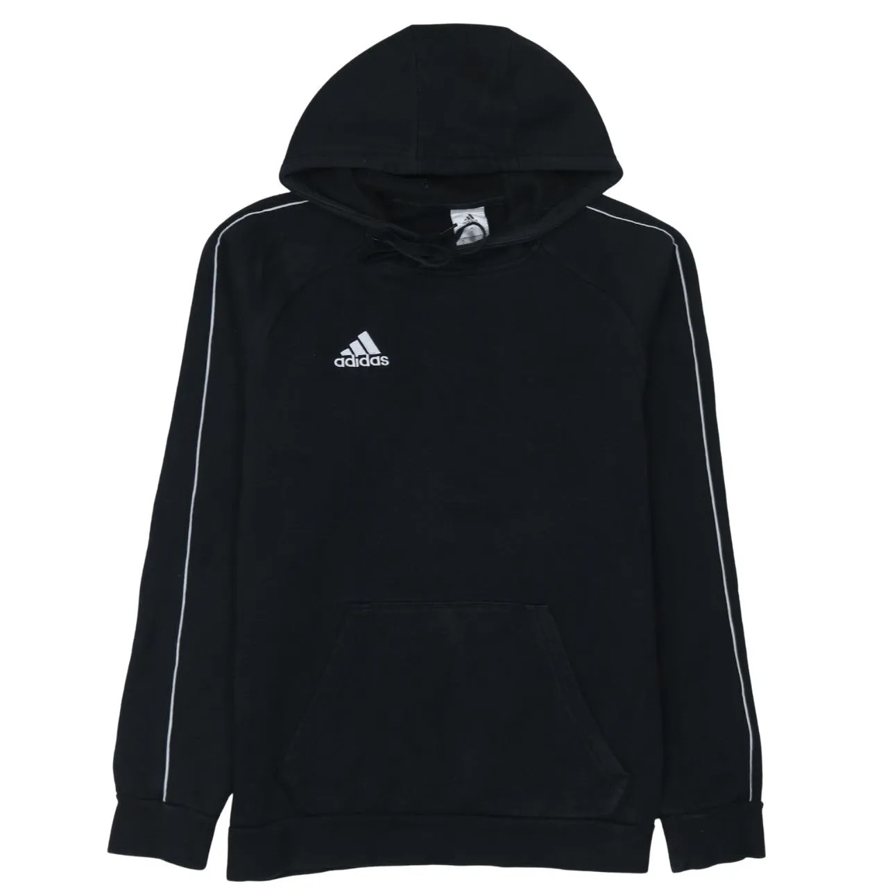 Adidas Black Hoodie Women’s Small Embroidered Logo Contrast Piping Front Pocket Sweatshirt sold by Vintage Club