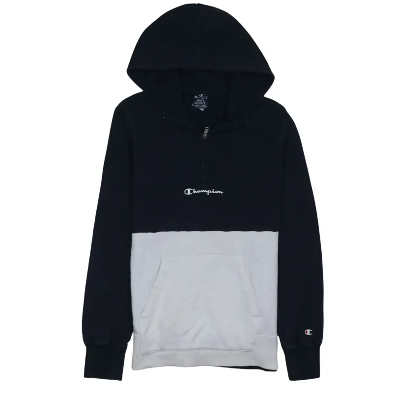 Champion Navy Grey Hoodie Women’s Small Embroidered Logo Half Zip Front Pocket Pullover Sweatshirt made by Champion