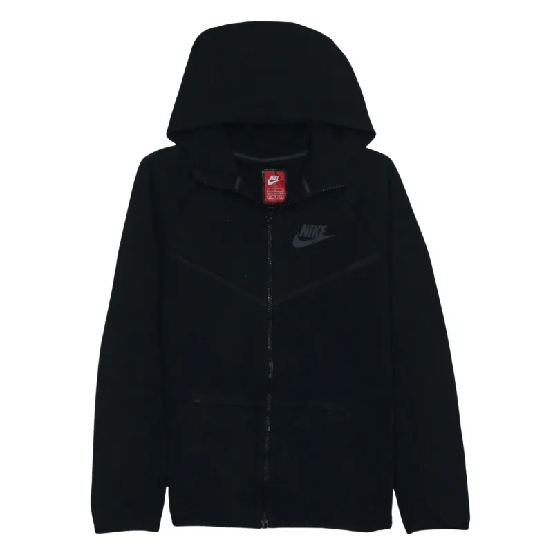 Nike Black Full Zip Hoodie Women’s XLarge Printed Swoosh Logo Split Pockets Fleece Top sold by Vintage Club