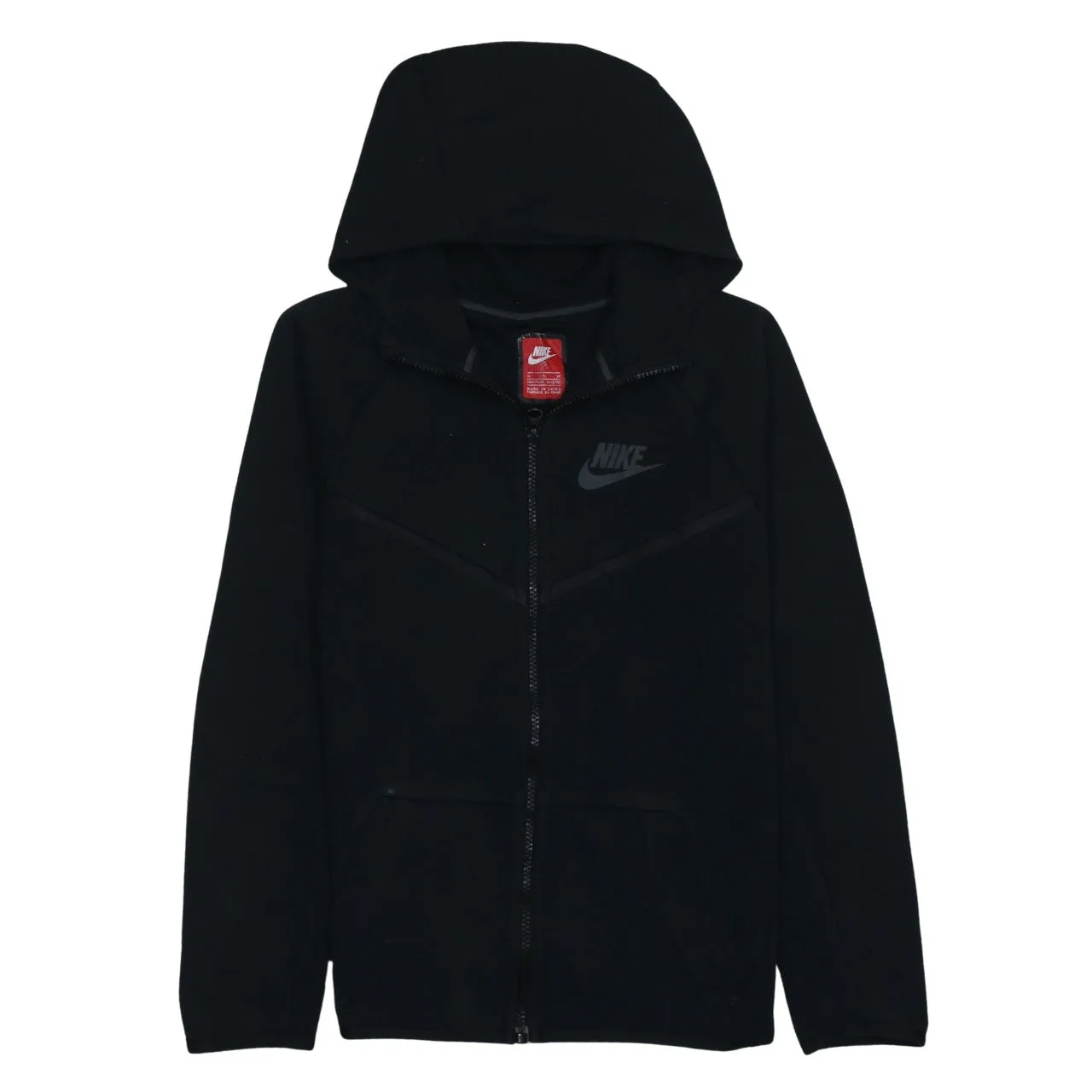 Nike Black Full Zip Hoodie Women’s XLarge Printed Swoosh Logo Split Pockets Fleece Top sold by Vintage Club