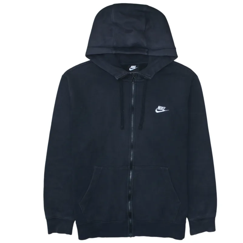 Nike Black Full Zip Hoodie Men’s Large Embroidered Swoosh Logo Split Pocket Sweatshirt sold by Vintage Club