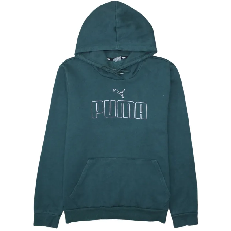 Puma Dark Teal Hoodie Women's Large Printed Logo Front Pouch Fleece Pullover Sweatshirt sold by Vintage Club