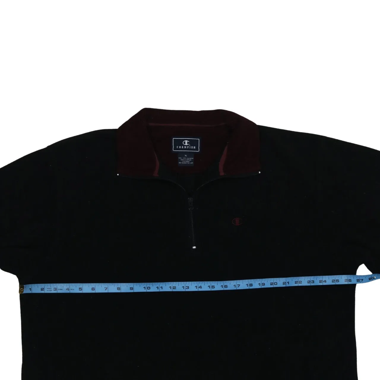 Champion Black Fleece Jumper Men’s XLarge Quarter Zip Embroidered Logo Burgundy Collar Pullover sold by Vintage Club product image thumbnail 5