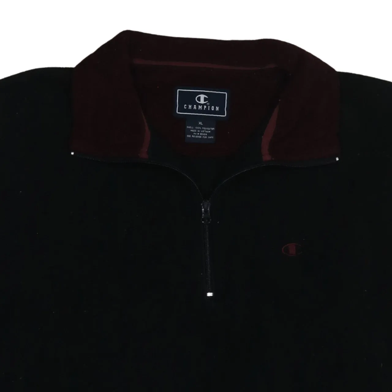 Champion Black Fleece Jumper Men’s XLarge Quarter Zip Embroidered Logo Burgundy Collar Pullover sold by Vintage Club product image thumbnail 3
