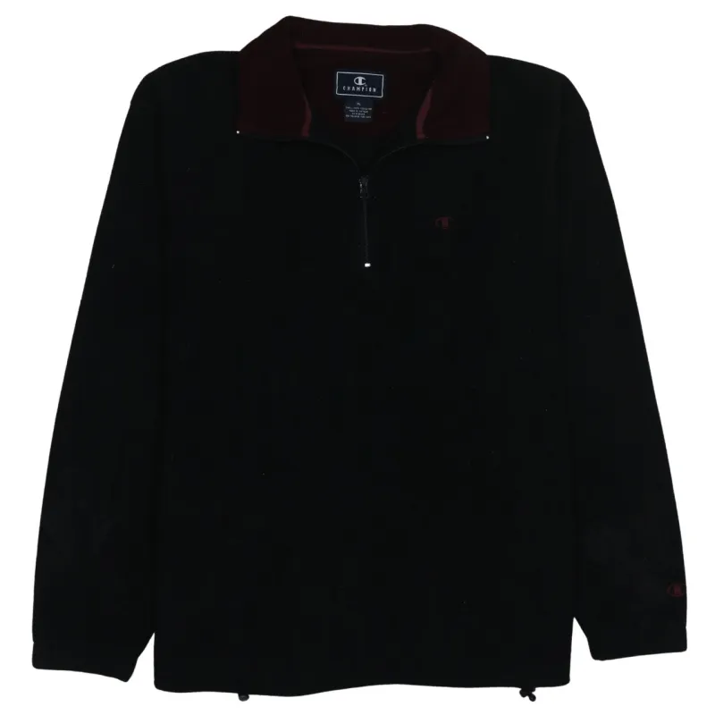 Champion Black Fleece Jumper Men’s XLarge Quarter Zip Embroidered Logo Burgundy Collar Pullover made by Champion
