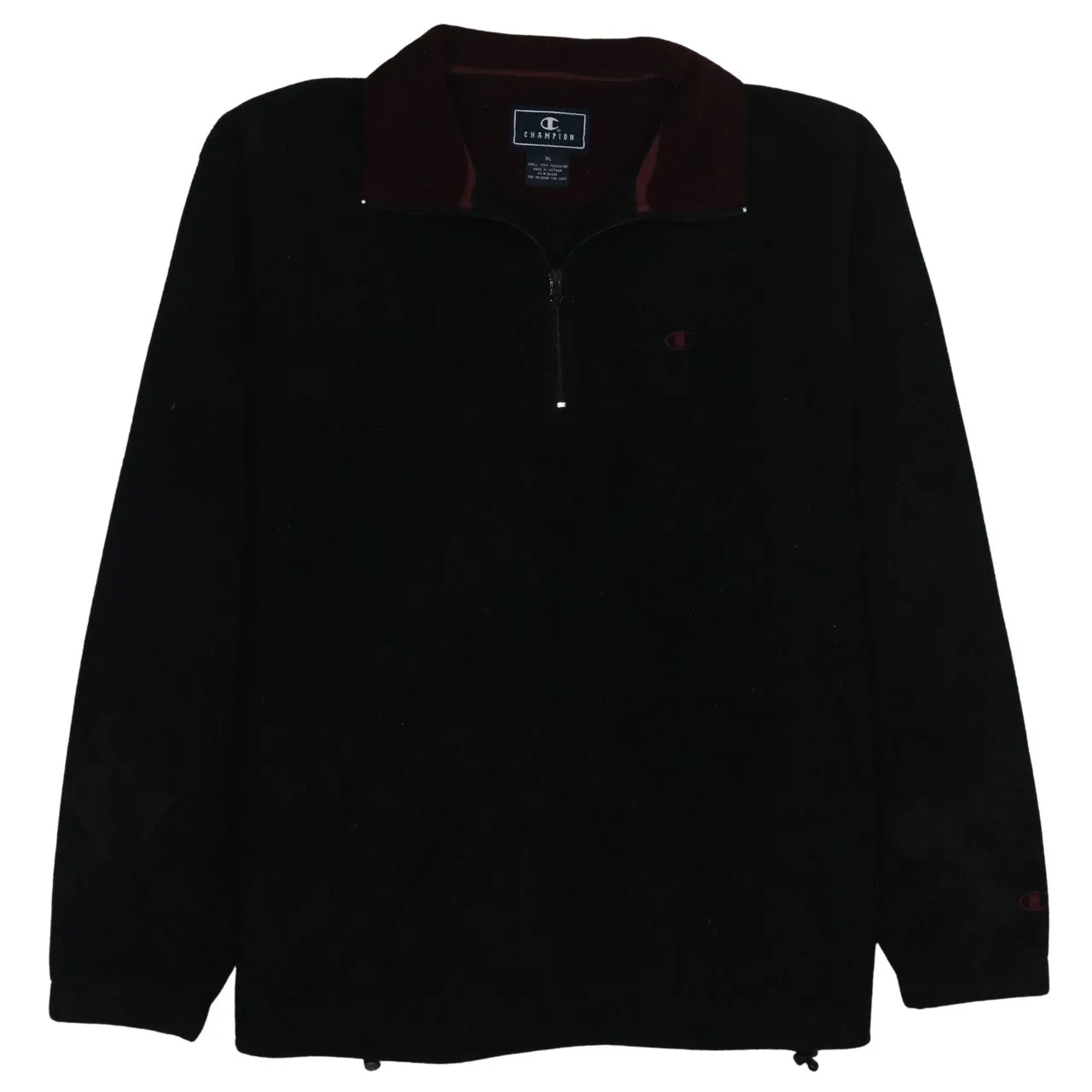 Champion Black Fleece Jumper Men’s XLarge Quarter Zip Embroidered Logo Burgundy Collar Pullover sold by Vintage Club