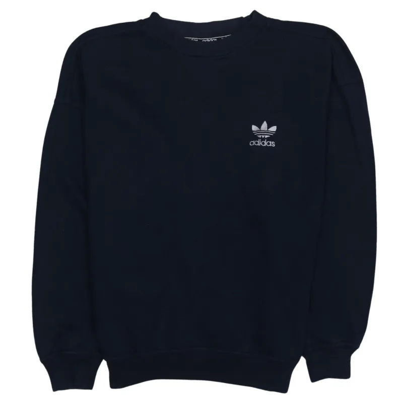 Adidas Navy Blue Sweatshirt Men's Large Embroidered Trefoil Logo Crewneck Pullover Jumper sold by Vintage Club