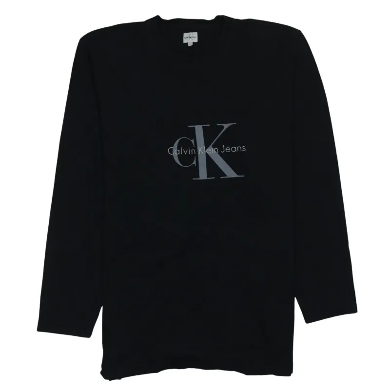 Calvin Klein Black Long Sleeve T Shirt Women’s XLarge Printed CK Jeans Logo Top sold by Vintage Club