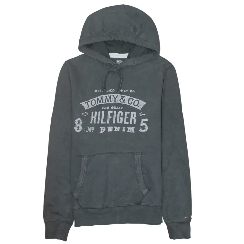 Tommy Hilfiger Charcoal Hoodie Women’s Large Printed Logo Front Pouch Pullover Sweatshirt sold by Vintage Club