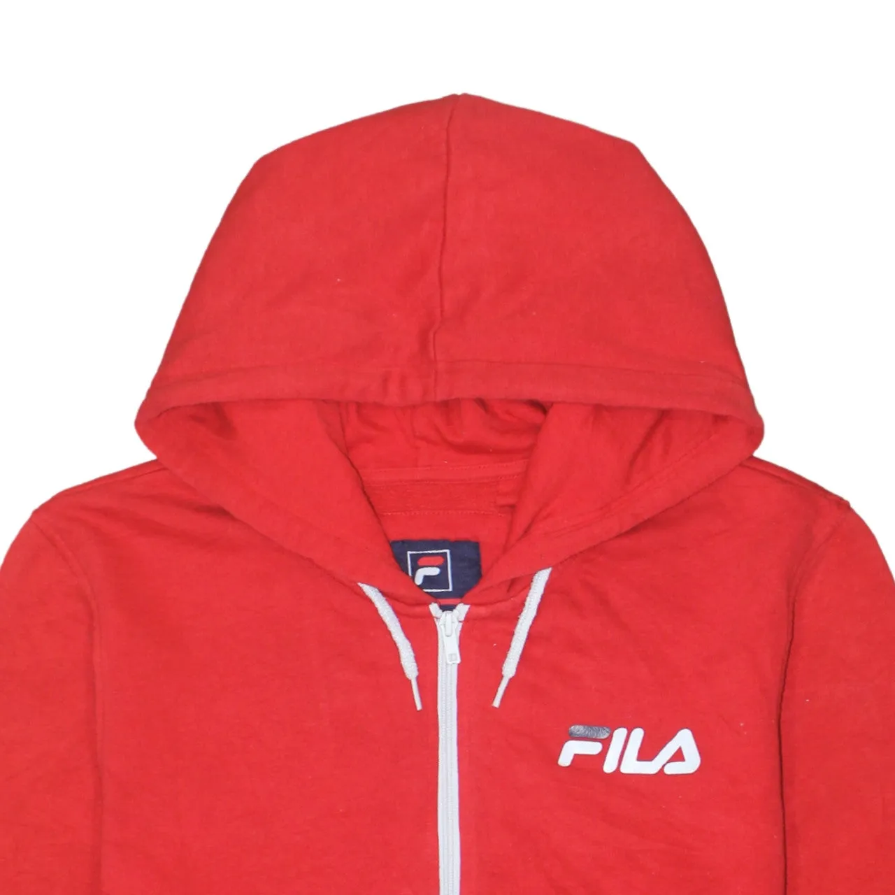Fila Red Zip Hoodie Women's Large Printed Logo Drawstring Hood Split Pocket Sweatshirt sold by Vintage Club product image thumbnail 3