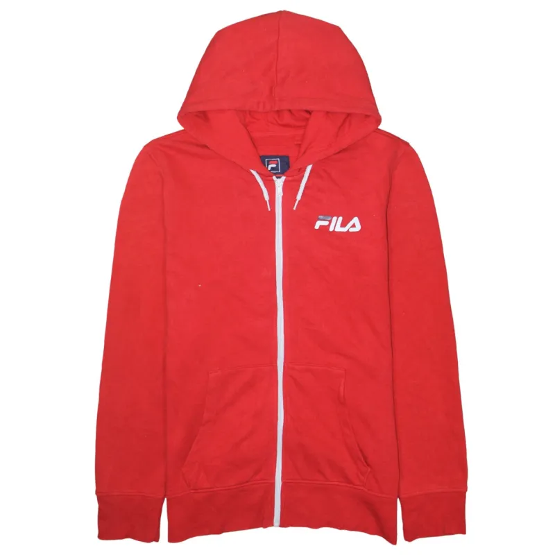 Fila Red Zip Hoodie Women's Large Printed Logo Drawstring Hood Split Pocket Sweatshirt sold by Vintage Club