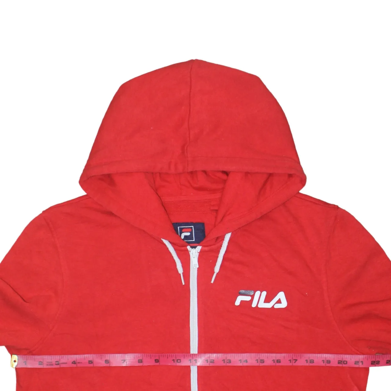 Fila Red Zip Hoodie Women's Large Printed Logo Drawstring Hood Split Pocket Sweatshirt sold by Vintage Club product image thumbnail 5
