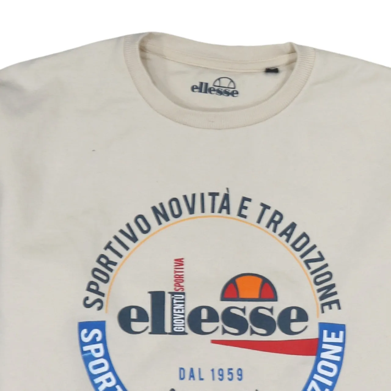 Ellesse Cream Sweatshirt Men's Medium Printed Crest Logo Ribbed Cuffs Crewneck Pullover sold by Vintage Club product image thumbnail 3
