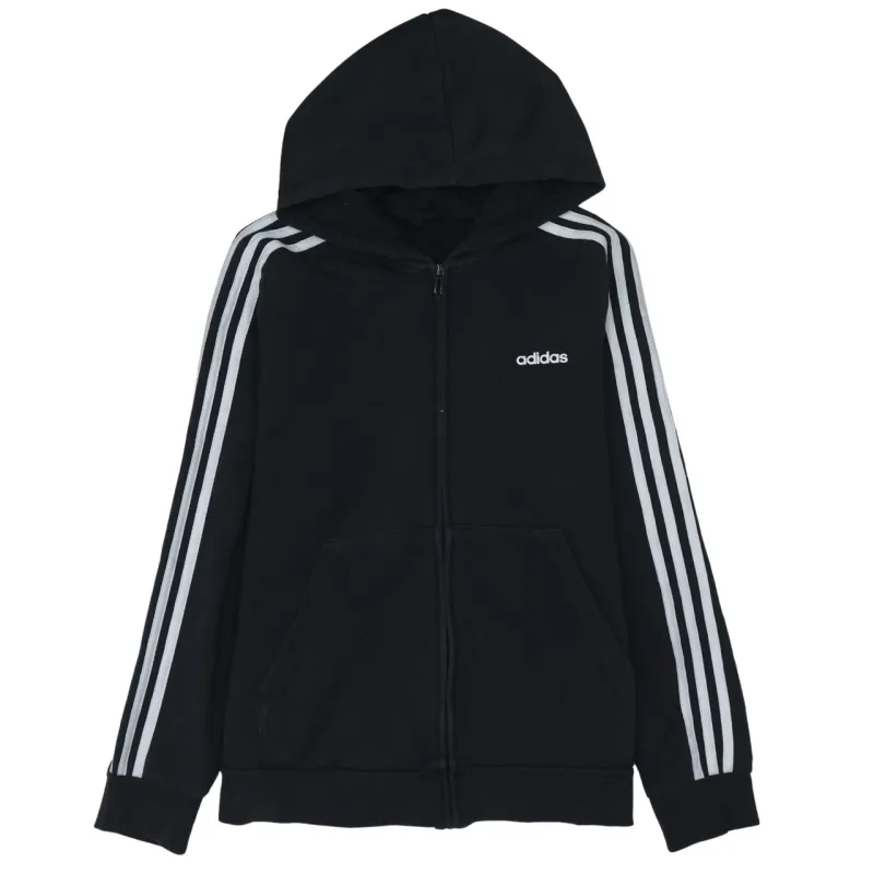 Adidas Black Full Zip Hoodie Men's Small Three Stripe Sleeves Embroidered Logo Sweatshirt sold by Vintage Club