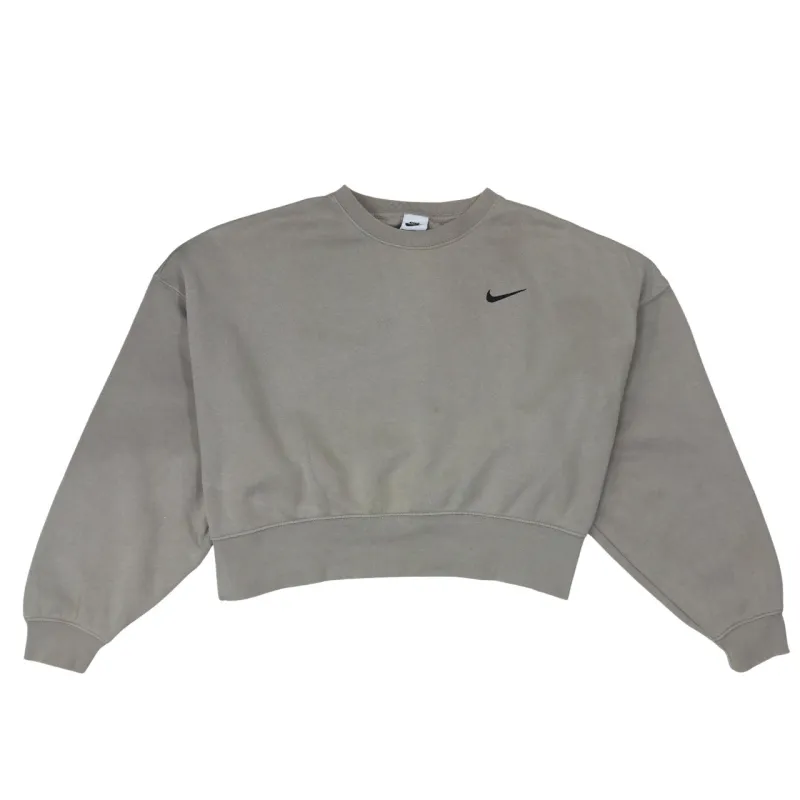 Nike Grey Sweatshirt Women’s Small Embroidered Swoosh Cropped Ribbed Crewneck Pullover sold by Vintage Club