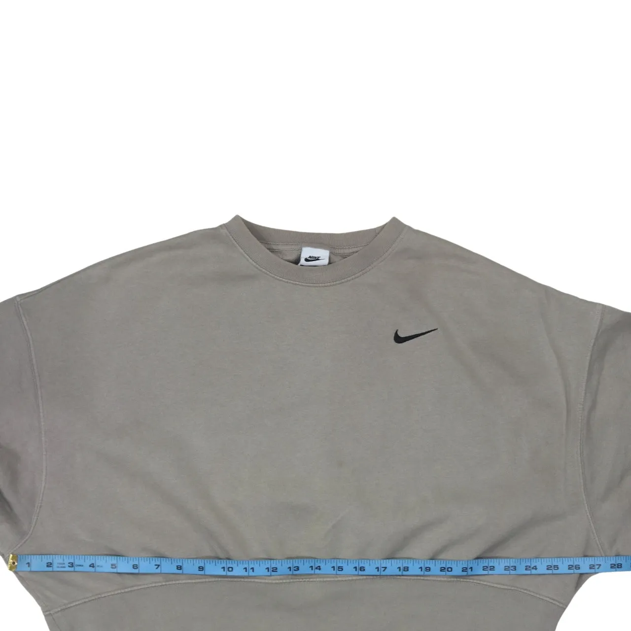 Nike Grey Sweatshirt Women’s Small Embroidered Swoosh Cropped Ribbed Crewneck Pullover sold by Vintage Club product image thumbnail 5