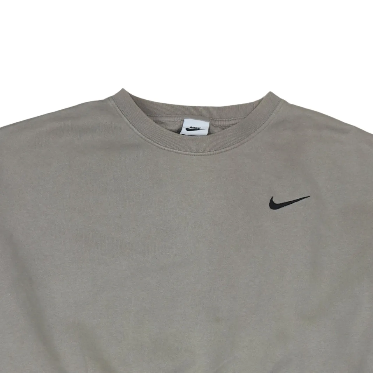Nike Grey Sweatshirt Women’s Small Embroidered Swoosh Cropped Ribbed Crewneck Pullover sold by Vintage Club product image thumbnail 3