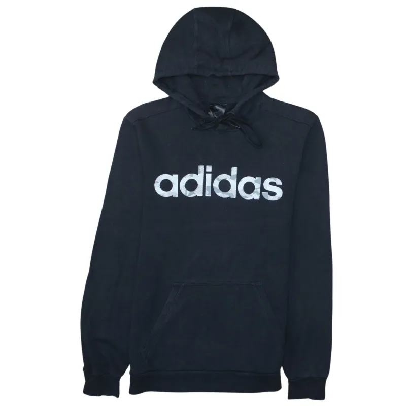Adidas Black Hoodie Men's Small Printed Logo Front Pocket Pullover Sweatshirt sold by Vintage Club
