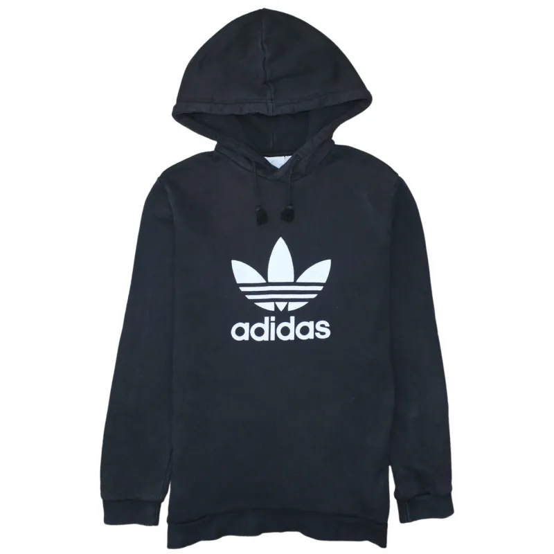 Adidas Black Hoodie Men's Small Trefoil Printed Logo Drawstring Hood Pullover Sweatshirt sold by Vintage Club