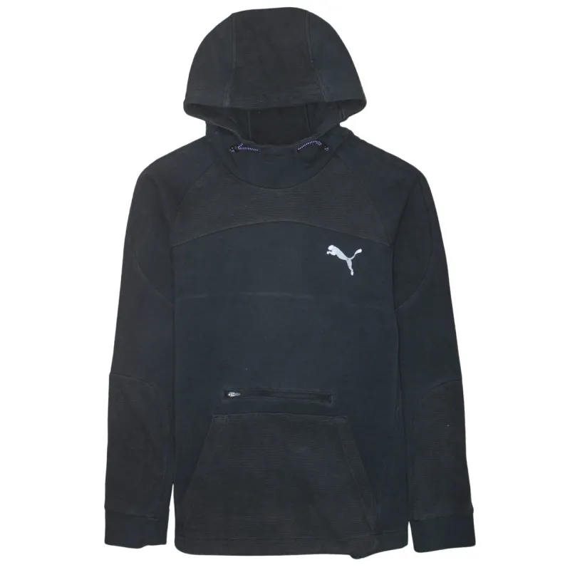 Puma Black Hoodie Men's Medium Embroidered Chest Logo Zip Pocket Pullover Sweatshirt sold by Vintage Club
