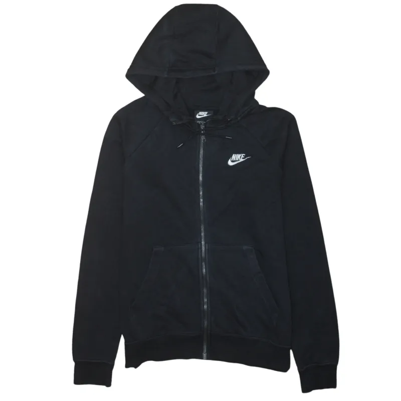 Nike Black Full Zip Hoodie Men's Small Embroidered Swoosh Split Pocket Sweatshirt sold by Vintage Club