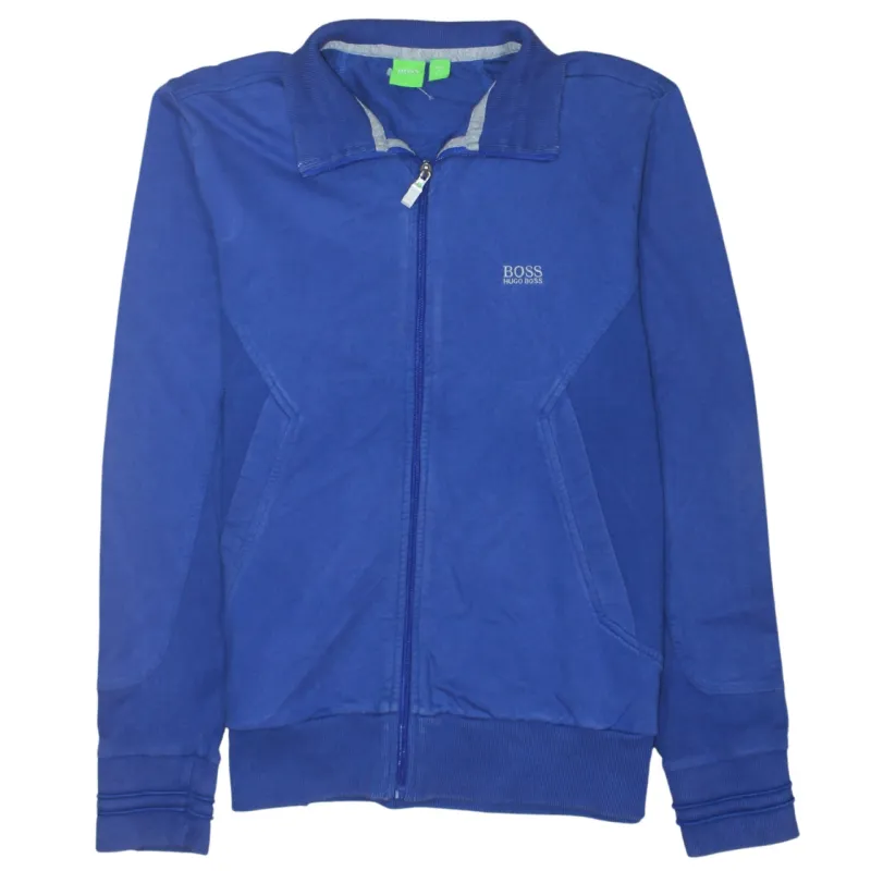 HUGO BOSS Blue Zip Sweatshirt Men’s Small Embroidered Chest Logo Funnel Neck Jacket Top sold by Vintage Club