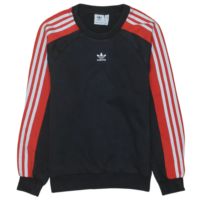 Adidas Black Sweatshirt Women's XSmall Trefoil Embroidered Logo Red Three Stripe Sleeves Pullover Top made by Adidas