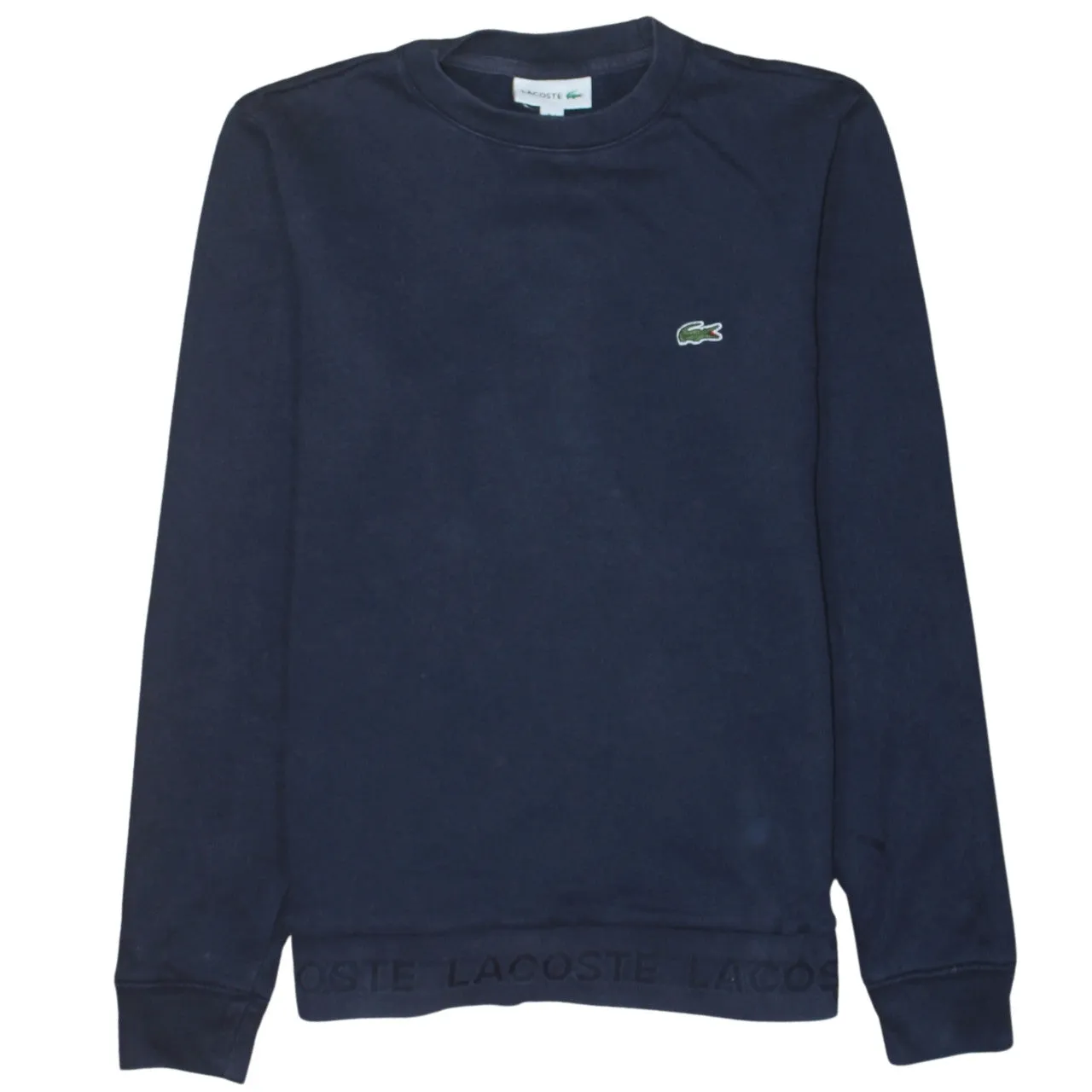 Lacoste Navy Blue Sweatshirt Women’s XSmall Embroidered Croc Logo Ribbed Hem Crewneck Pullover sold by Vintage Club