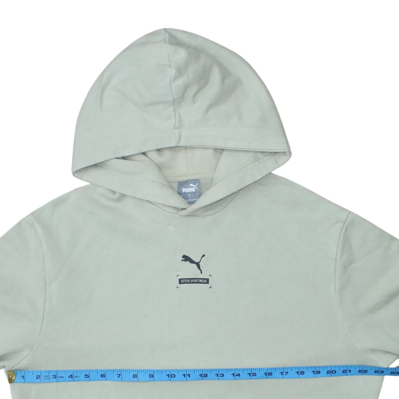Puma Light Beige Hoodie Women's Large Printed Chest Logo Ribbed Cuffs Pullover Sweatshirt sold by Vintage Club product image thumbnail 5