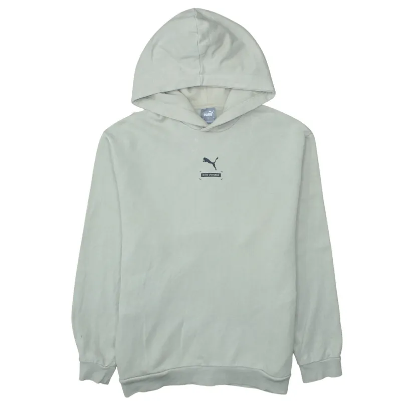 Puma Light Beige Hoodie Women's Large Printed Chest Logo Ribbed Cuffs Pullover Sweatshirt made by Puma