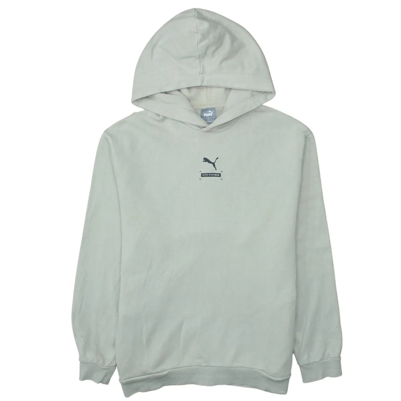 Puma Light Beige Hoodie Women's Large Printed Chest Logo Ribbed Cuffs Pullover Sweatshirt sold by Vintage Club