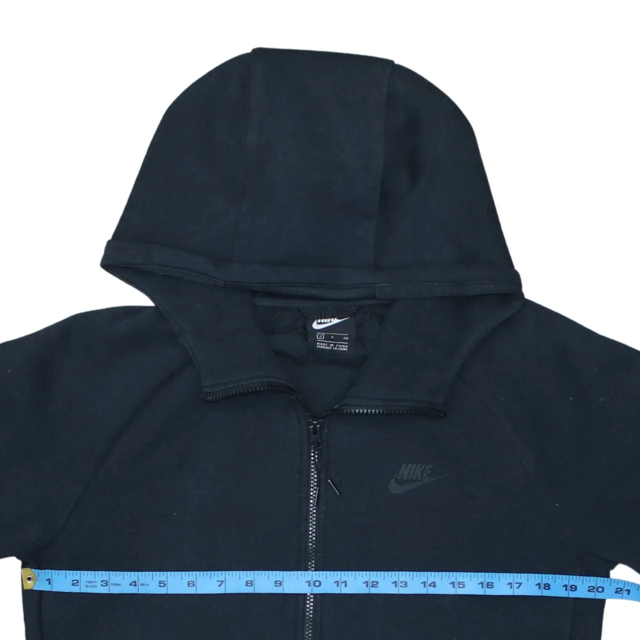 Nike Black Full Zip Hoodie Men's Small Embroidered Swoosh Quilted Back Sweatshirt sold by Vintage Club product image thumbnail 5