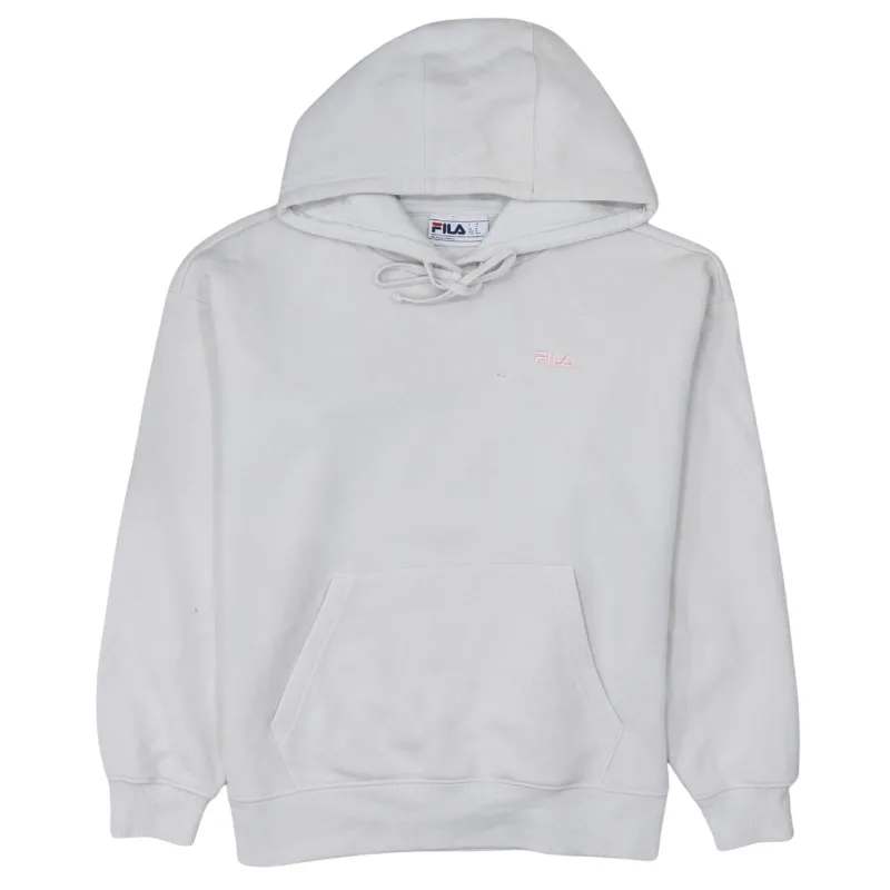 Fila Cream Hoodie Men's Medium Embroidered Logo Front Pocket Pullover Sweatshirt sold by Vintage Club