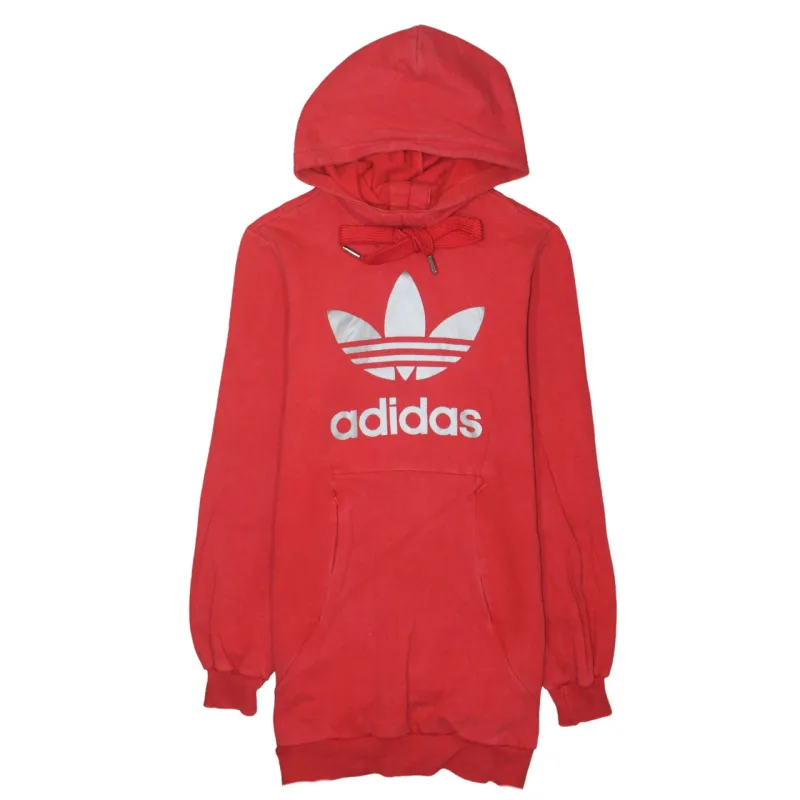Adidas Red Hoodie Men’s Medium Printed Trefoil Logo Front Pocket Longline Sweatshirt sold by Vintage Club