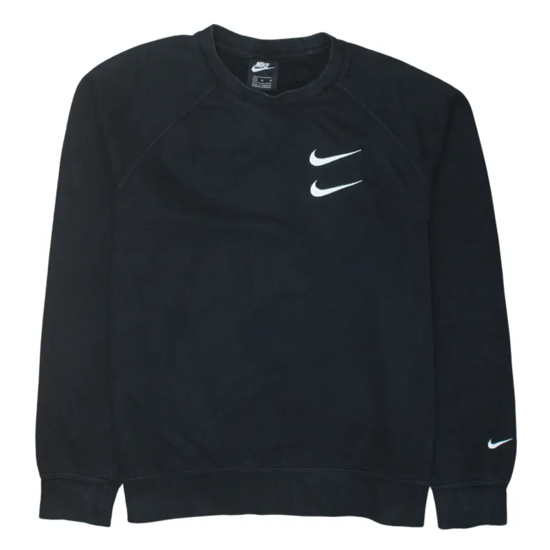 Nike Black Sweatshirt Men's Medium Printed Swoosh Logos Text Back Crewneck Pullover Top made by Nike