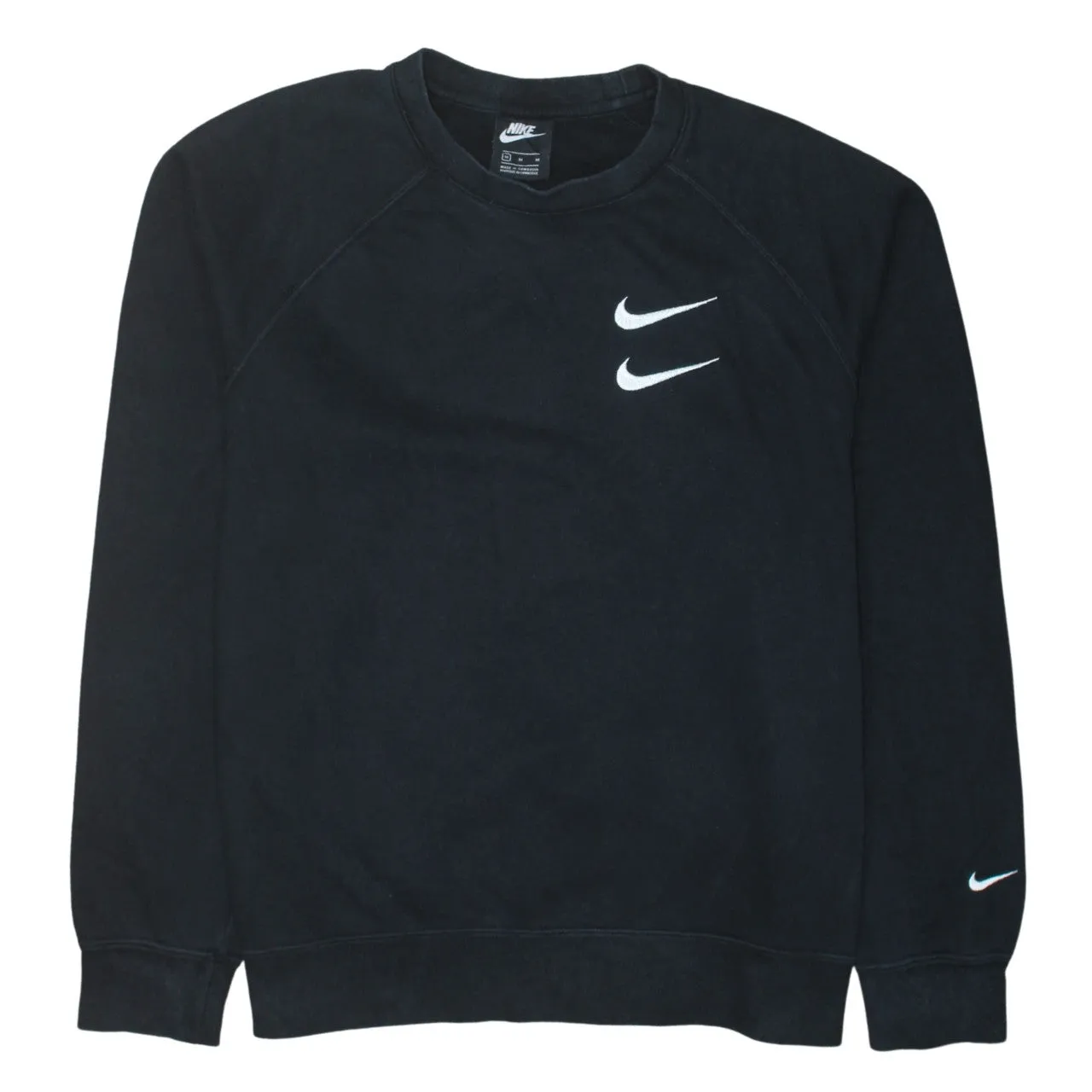 Nike Black Sweatshirt Men's Medium Printed Swoosh Logos Text Back Crewneck Pullover Top sold by Vintage Club