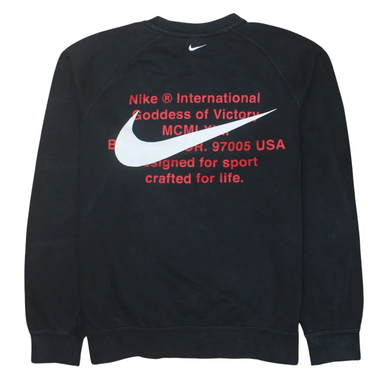 Nike Black Sweatshirt Men's Medium Printed Swoosh Logos Text Back Crewneck Pullover Top sold by Vintage Club product image thumbnail 2